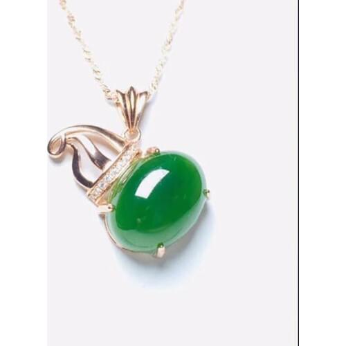 Natural Chinese HeTian Green Jasper Crown Oval Pendant Beautiful 925 Silver Necklace Fashion Charm Jewelry for Men Women Gifts