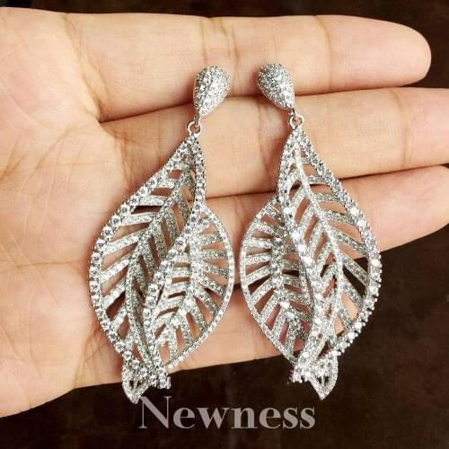 Newness Trendy Luxury Leaves For Women With AAA Cubic Zirconia Pave Setting Female Party Accessories