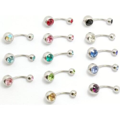 Wholesale stainless steel double gem navel ring 10pcs body piercing jewelry mix lots colors belly button rings 2016 hot sale