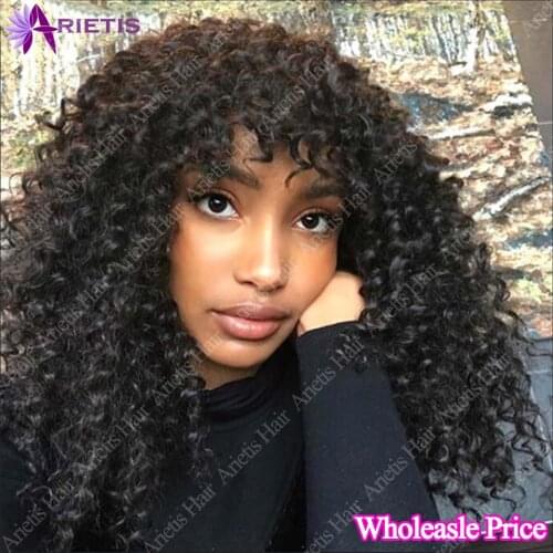 Curly Human Hair Wigs With Bangs For Black Women Peruvian Remy Hair Full Machine Human Hair Wigs Wholesale Price None Lace Wig