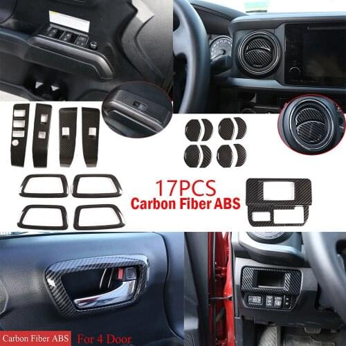 Fit For Toyota Tacoma 2016-2020 Carbon Fiber ABS Interior Door Handle Bowl &Window Lift Switch Cover Trim 17PCS Auto Accessories