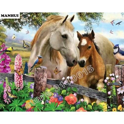 Full DIY Diamond Painting 5D Diamond Mosaic full Spuare rhinestones diamond painting embroidery Two horses BFC021