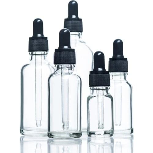 Transparent Screw Cap Glass Dropper Bottle Drip Bottle Transparent Multi Standard Sealed Dropper Bottle Essential/5Pcs