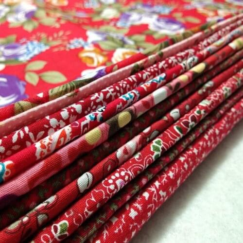 Royal DIY 10 designs mix red flower poplin fabric floral cotton fabric patchwork 24x23cm textile Doll Cloth Deocration