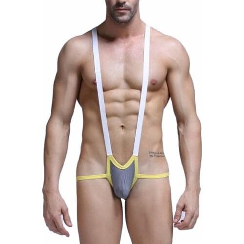 Sexy Mens Undershirts Mesh See Through Jumpsuits Leotard Gay Bodysuits Wrestling Singlet Penis Pouch Jockstraps Thongs Underwear