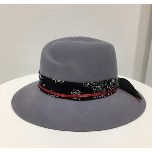 2021 autumn and winter Grey wool wide brim hat for women and men embroidery fashion fedoras