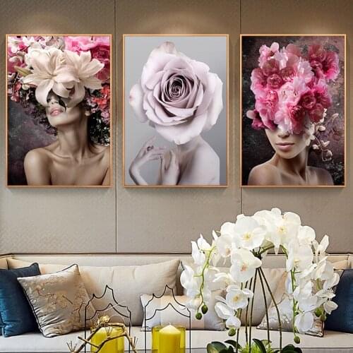 Nordic Modern Floral Head Woman Poster Abstract Fashion Style Canvas Painting Art Print Wall Picture for Living Room Home Decor