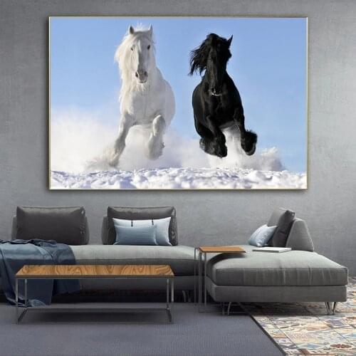 Modern Animal Black and White Horse Canvas Art Paintings Poster Cuadros Wall Art for Living Room Home Decor (No Frame)