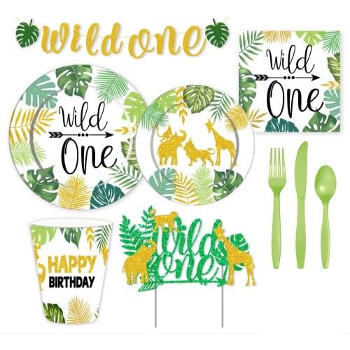 Wild One Jungle Theme Animals Disposable Tableware Paper Plate Napkin Cup Party Supplies Baby Shower Kids Birthday Party Decor
