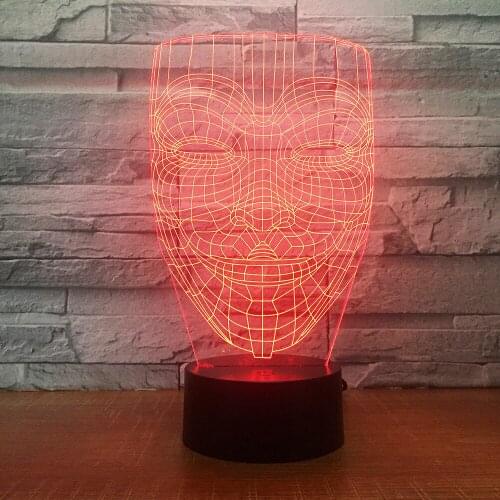 V For Vendetta Mask 3D illusion Night Light Disobey Anonymous Guy Fawkes Party Decorative Lighting Glowing LED Lamp Drop Ship