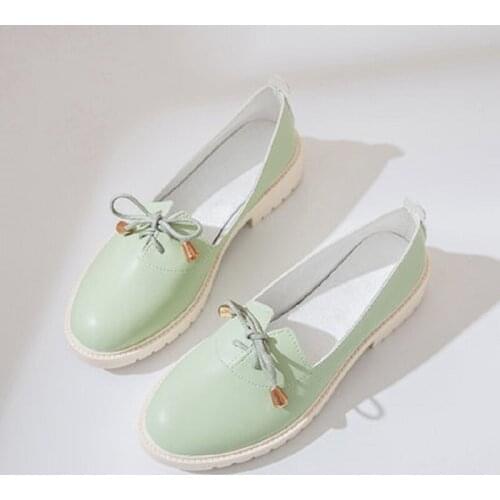 British Style Hot Sale Flat Solid Color Round Toe Bow Ladies Small Leather Shoes Summer Fashion New Single Shoes