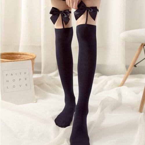 Women Socks Stockings Warm Thigh High Lolita Big Bow Over The Knee Long Tube Socks Girl Japanese Lolita Net Yarn Cotton Stocking