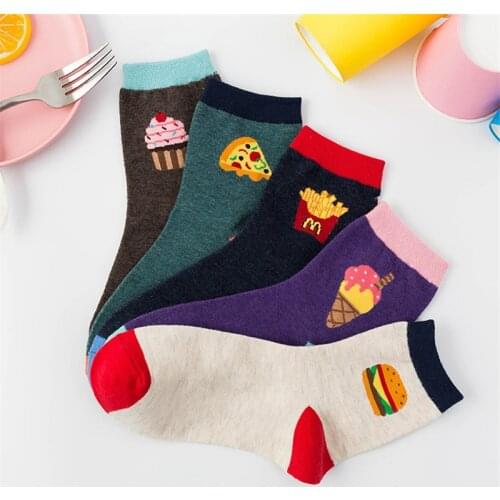 Socks for women Ins style fruit pizza Burger French fries cotton funny cute short socks 2019 spring summer female casual sock
