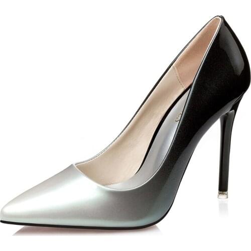 High Heels 2018 Spring Pointed With Summer Fashion Womens Shoes Sexy Patent Leather Gradient Color Wild Single Shoes