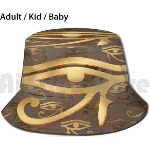Gold Hieroglyphics , Golden Eye Of Ra Sun Hat Foldable UV Protection Hieroglyphics Egyptian Egypt Ancient Hieroglyphs