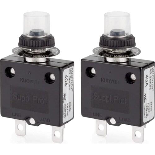 40Amp Push Button Manual Reset Circuit Breaker32VDC125/250VAC50/60Hzwith Quick Connect Terminals & Waterproof Button Transparent