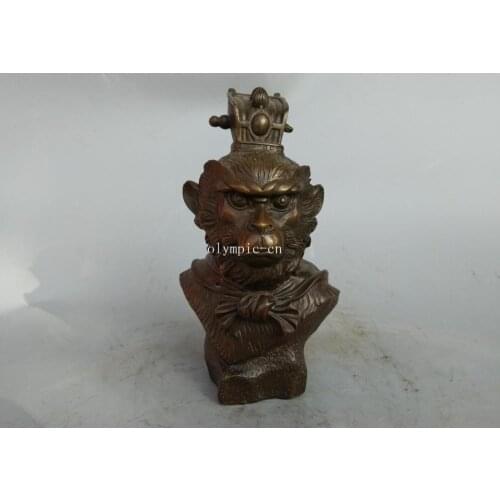 9'' Fine bronze copper carved Sun Wukong monkey king head bust statue