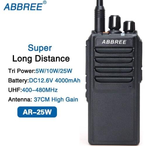 ABBREE AR-25W Walkie Talkie 4000mAh Battery UHF 400-480MHz Output Power 25W 10W 5W 10Km Range With 37CM High Gain Antenna Radio