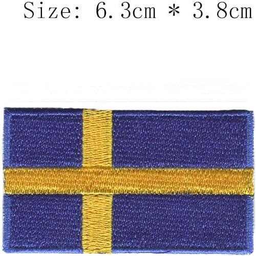 Free shipping Sweden embroidery flag patch Stockholm city emblem Wholesale iron on sew left chest for Motorcycle Jacket coat