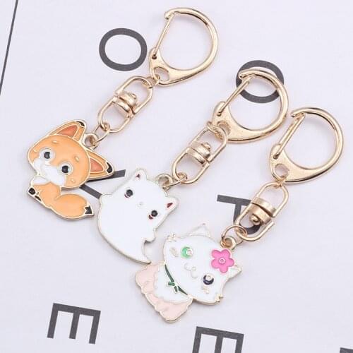 Fashion Cute Cartoon Fox Cat Pendant Keychain For Women Girls Oil Drop Animal Charms Keyring Jewelry Bag Accessories Gifts