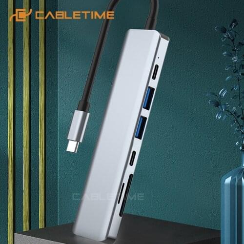 CABLETIME 7 in 1 USB C HUB USB 3.0 HDMI 4K 5Gbps SD/TF Card Reader PD Charging for Laptop Tablet Smart Phone OTG Converter H20