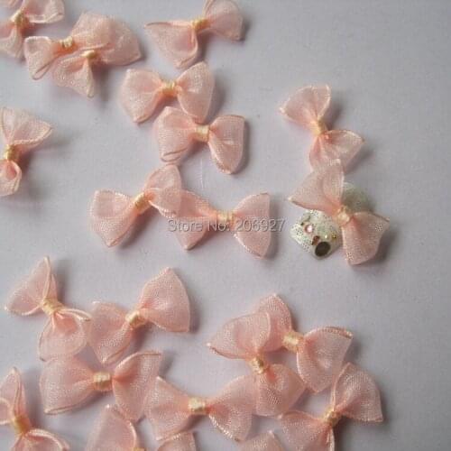 CB2-4 30pcs Cute Transparent Pink Fabric Bow Shape Nail Art Decoration Outlooking