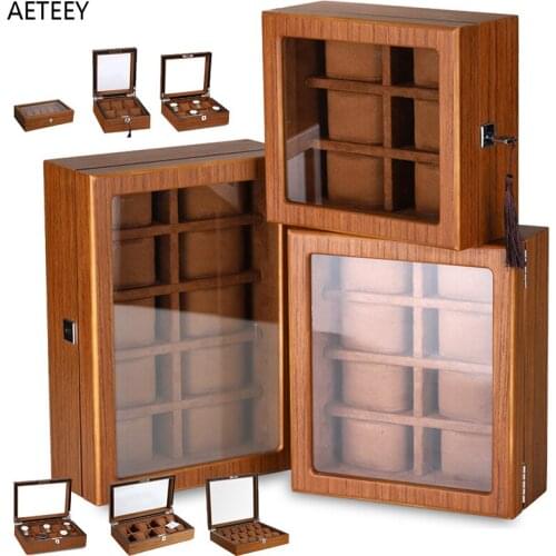 New Wooden Watch Box Matte Wood Texture Lockable Watch Boxes Storage Organizer Box Window Display Up To 18 Watches for Gifts