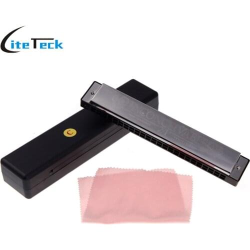 Tremolo Harmonica Mouth Organ 24 Double Holes with 48 Reeds Key of C Melodica Free Reed Wind Instrument with Case Silver
