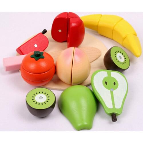 Children Wood Food Simulation Pretend Play Game Magnetic Fruit Blocks Cutting Game Kids Classic Wooden Kitchen Toy Set Baby Gift