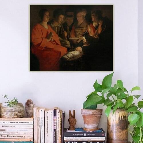 Georges de la Tour《The Adoration of the Shepherds》Canvas Art Oil Painting Aesthetic Picture Wall Hanging Decor Home Decoration
