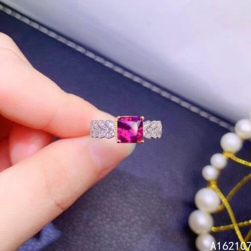 Fine Jewelry 925 Sterling Silver Inset With Natural Gems Womens Popular Noble Square Pyrope Garnet Adjustable Ring Support Dete