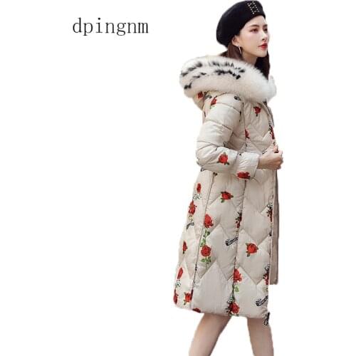 Winter jacket women 2019 female coat Hooded Slim Outwear woman long parka Faux fox fur Cotton Padded abrigos mujer invierno
