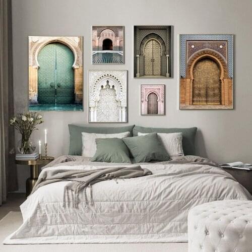 Moroccan Arch Old Door Canvas Painting Islamic Building Decoration Picture Wall Art Poster Hassan II Mosque Print Muslim Modern