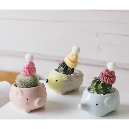 Mini Cartoon Ceramica Cute Animal Flower Pot Succulents Plants Hedgehog Flowerpot Garden Resin Flower Vase