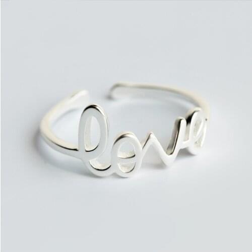 MloveAcc 100% 925 Sterling Silver Fashion Jewelry Cute Letter Love Cocktail Ring Sizable Girls Teens Xmas Gift
