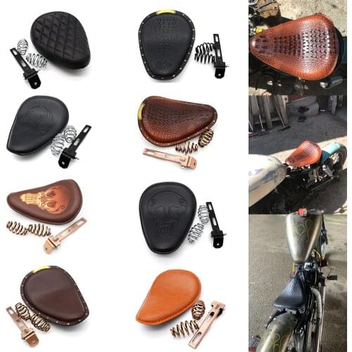 Motorcycle Retro Brown/Black Crocodile Leather Solo Seat+3" Spring Bracket for Harley Custom Chopper Bobber Leather Saddle Seat