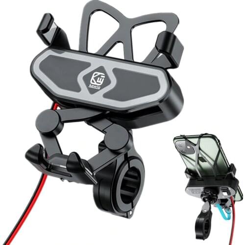 Motorcycle Phone Mount Holder with USB Charger Port Universal Rear Mirror Handlebar Cradle Holder for 4-7inch Smartphone