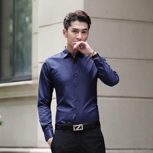 2021 Mens Slim Fit Long Sleeve Shirt Male Leisure Shirt Social Business Dress Shirt Brand 17 color Clothing Soft Comfortable