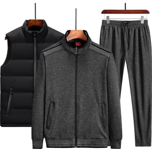 Mens warm suit sports suit mens top three-piece suit mens vest + zipper jacket + sports pants suit 2020 autumn new products