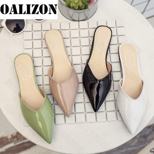 2021 New Flat Shoes Fashion Mules Women PU Leather Pointed Toe Slip on Sandalias Women Slipper Summer Sandals Womens Shoes