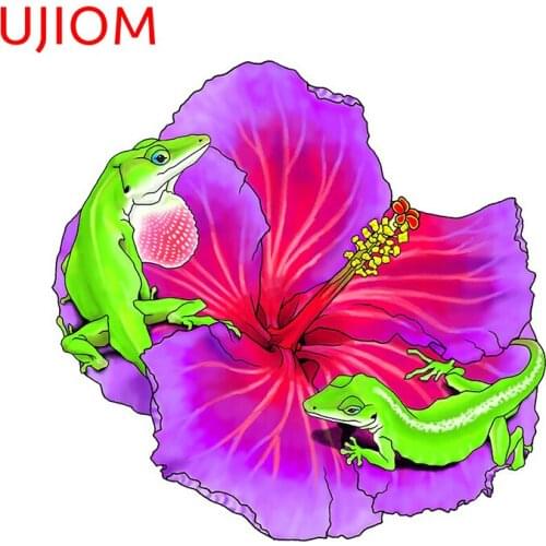 UJIOM Wall Stickers Green Anoles on a Hibiscus Flower Sticker Home Decoration Fashion Waterproof Wallpaper Room Decor Art Decals