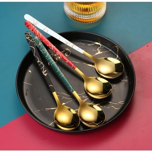 Stainless Steel Spoon Dessert Ice Cream Spoon Stirring Coffee Scoops Gilded Tableware Kitchen Accessories Bar Tool New Long Hand