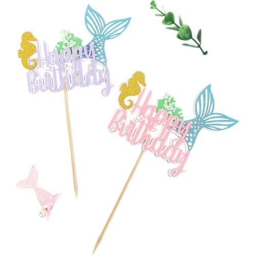 Mermaid Tail Party Decorations Birthday Cake Topper Baby Boy Girl Kids Favors Mermaid Party Theme Supplies