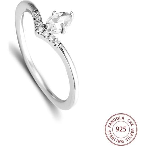 Authentic S925 Sterling Silver Clear CZ Classic Wish Rings for Women Fashion Jewelry Bague Femme Argent 925 Finger Ring