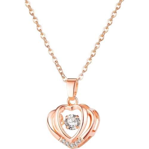Cyue 316L Stainless Steel Necklace Chain Rose Heart of the Sea Hollow Pendant Charm With Pave AAA CZ For Women Jewelry