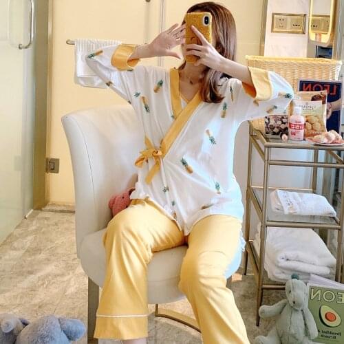 3PCS/Set Printed Cotton Maternity Nursing Pajamas Spring Autumn Breastfeeding Sleepwear Clothes for Pregnant Women Pregnancy Set