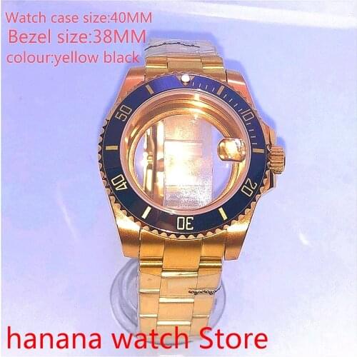 Suitable for NH35 36 Mingzhu2813 Miyata self-winding 40mm transparent back gold box series, with rotating yellow black bezel