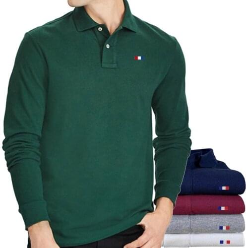 New Mens100% Cotton High Quality Long Sleeve Polos Shirts Casual Brand Polos Homme Fashion Lapel Male Tops S-5XL Free shipping