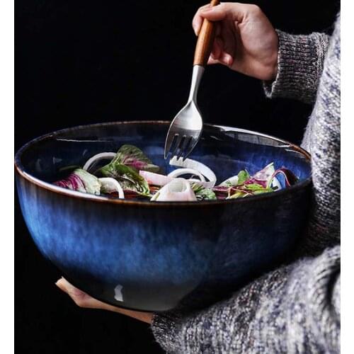 Salad Bowl Creative Large Noodle Bowl Ceramic Soup Bowl Soup Pot Salad Bowl Japanese Rice Bowl Large Bowl Mixing Bowl Stone Bowl