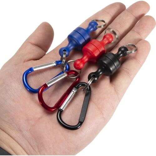 Net Holder with Coil Lanyard Strong Magnetic Quick Release Clips Carabiner for Outdoor Hiking Fishing Coil Lanyard Carabiner
